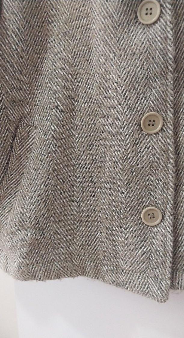 Düğmeli Kısa Gri Kadın Keten Ceket - Görsel 3