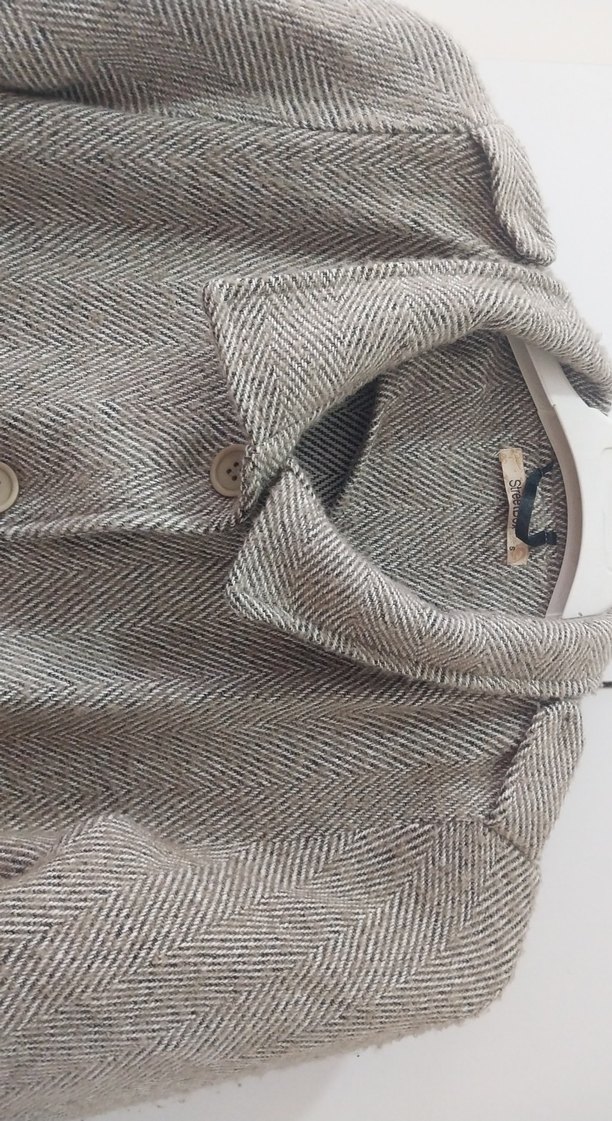 Düğmeli Kısa Gri Kadın Keten Ceket - Görsel 2