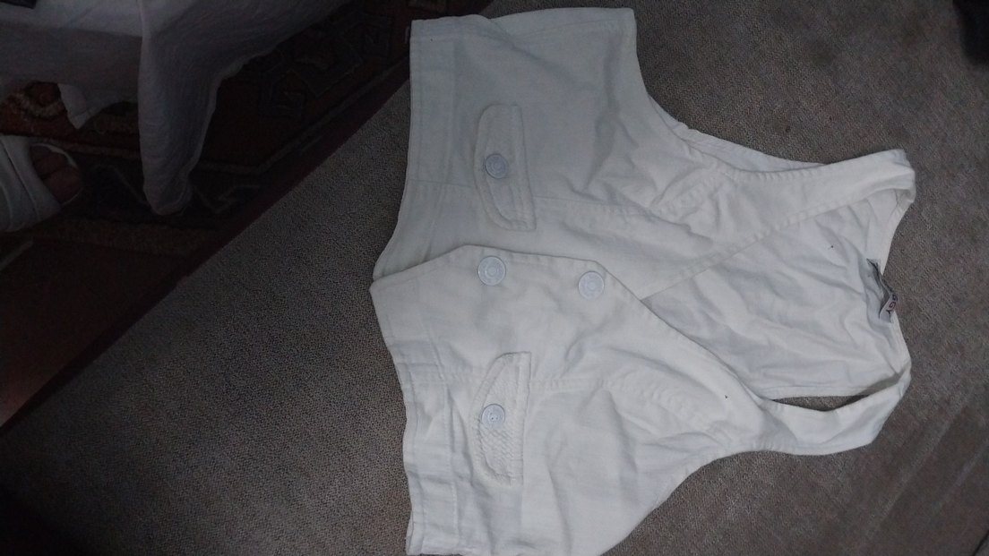 Düğmeli, Kısa Kesim, Beyaz Hamile Yeleği - Görsel 3