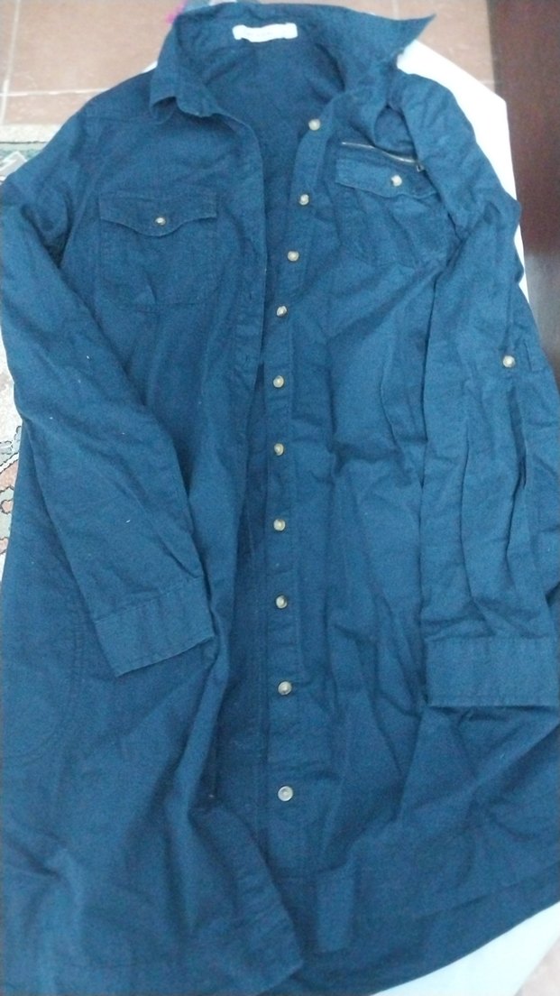 Mavi Keten Uzun Kollu Kadın Gömlek - Görsel 3