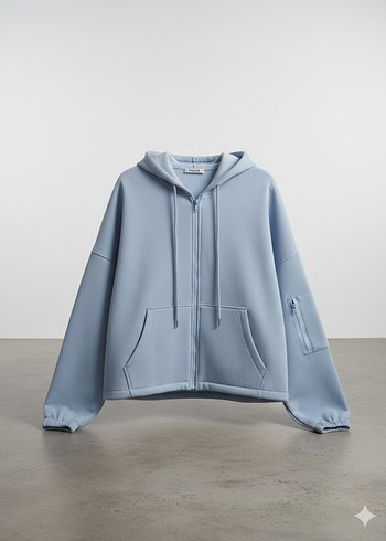diğer Beden Bebek mavisi Kapüşonlu Fermuarlı Mini Sweatshirt