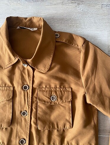 Kahverengi trençkot önden düğmeli gömlek yaka vintage
