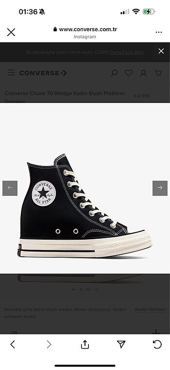 38 Beden converse chuck 70 wedge platform sneaker