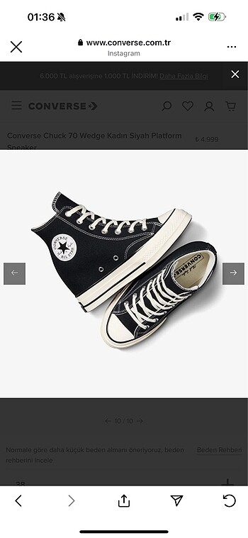 38 Beden siyah Renk converse chuck 70 wedge platform sneaker