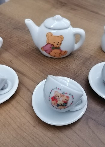 Ayıcık desenli küçük seramik çaydanlık seti