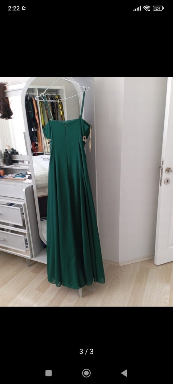 Yeşil Drapeli Straplez Uzun Abiye Elbise - Görsel 2