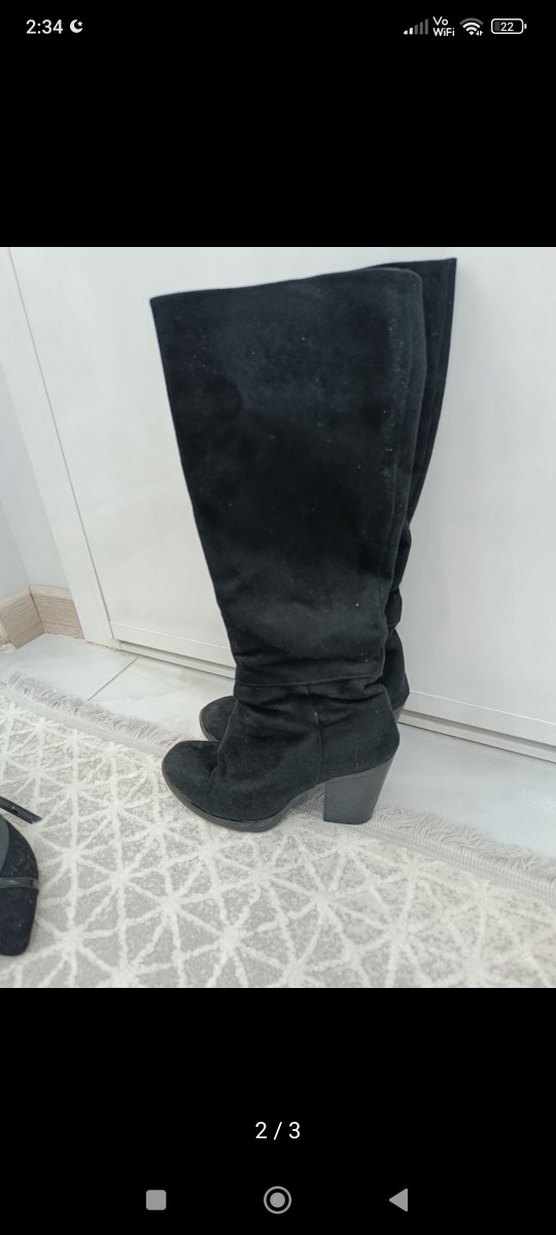 Siyah Süet İnce Topuklu Dizüstü Bot - Görsel 2