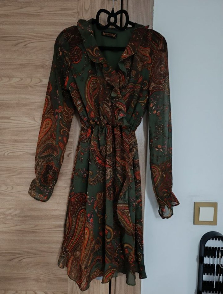 Uzun Kol Desenli Bohem Kadın Elbise - Görsel 2