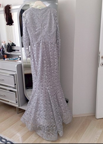 Gri Payetli Uzun Abiye Elbise - Görsel 3