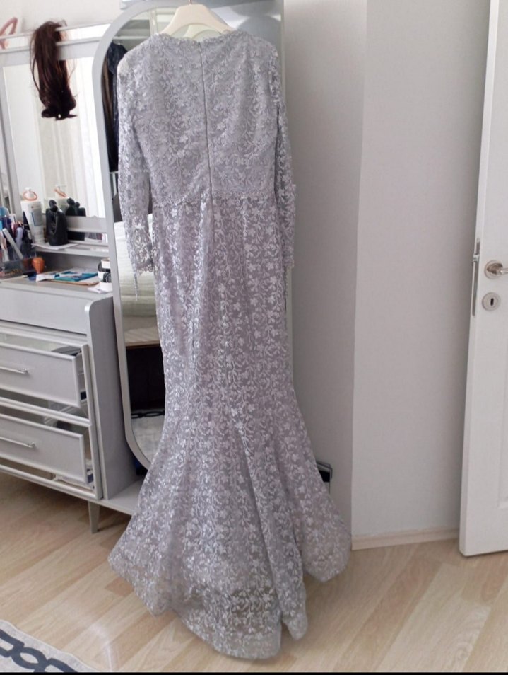 Gri Payetli Uzun Abiye Elbise - Görsel 3