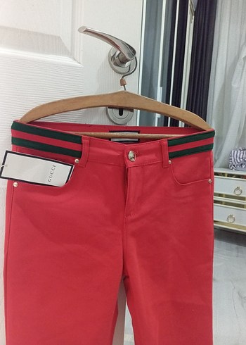 Düğmeli Kadın Kırmızı Kumaş Pantolon - Görsel 7