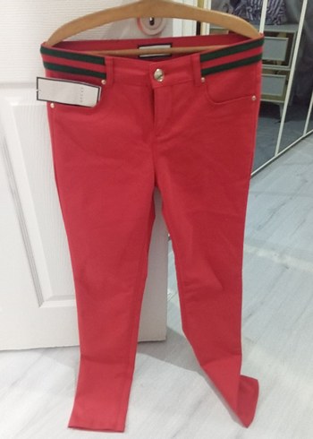 Düğmeli Kadın Kırmızı Kumaş Pantolon - Görsel 8