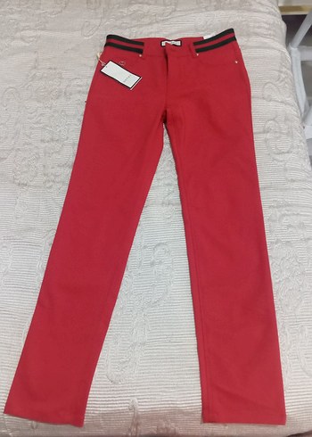 Düğmeli Kadın Kırmızı Kumaş Pantolon - Görsel 9