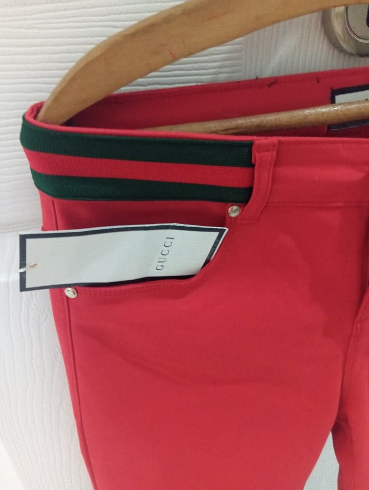 Düğmeli Kadın Kırmızı Kumaş Pantolon - Görsel 2