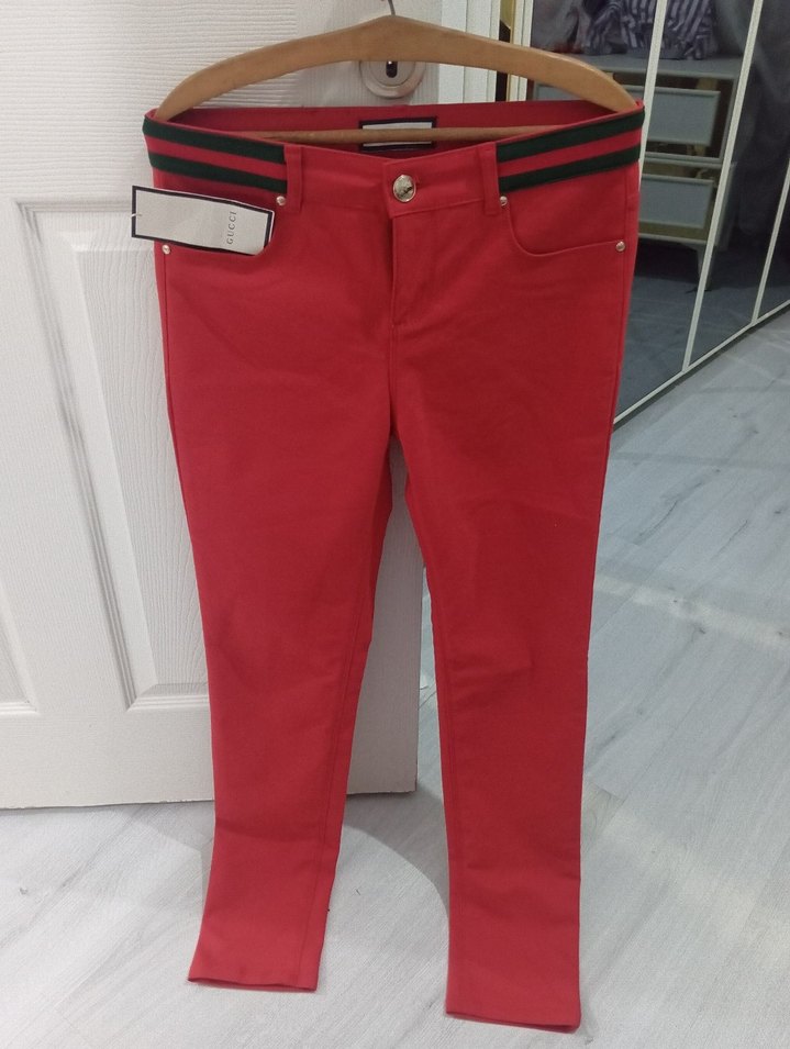 Düğmeli Kadın Kırmızı Kumaş Pantolon - Görsel 3