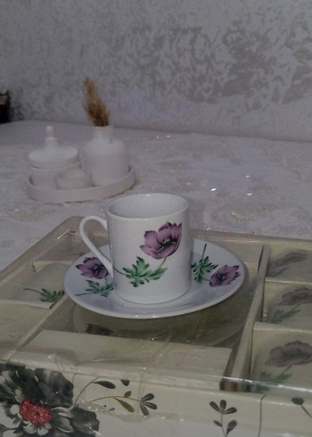 Beyaz Çiçek Desenli 6'lı Kahve Fincanı Seti - Görsel 3