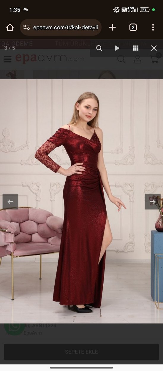 Bordo Drapeli Uzun Abiye Elbise - Görsel 2