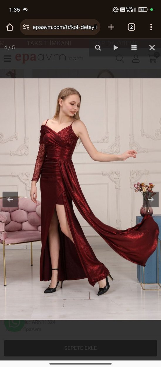 Bordo Drapeli Uzun Abiye Elbise - Görsel 5
