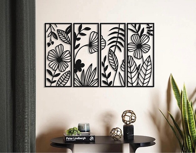 Dört Parça Çiçek Motifli Mdf Tablo