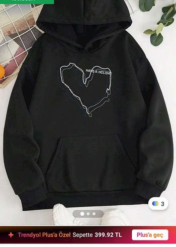 Siyah Kapüşonlu Baskılı Kadın Sweatshirt