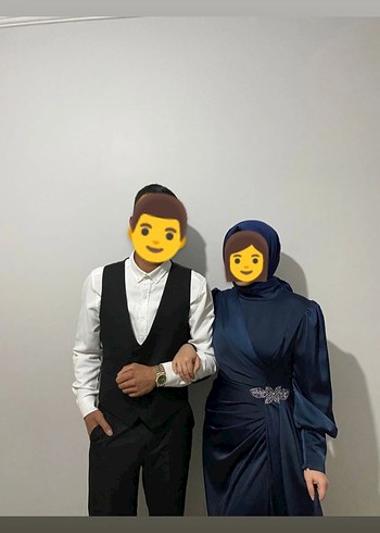 Abiye Drapeli Yüksek Yakalı Lacivert Midi Elbise