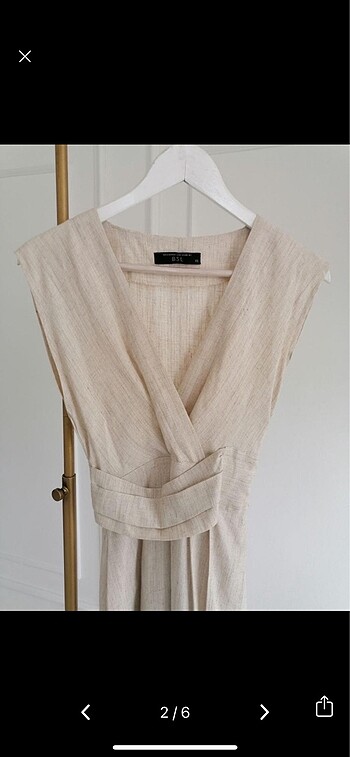 BSL FASHION Bej Keten Elbise DLP00027