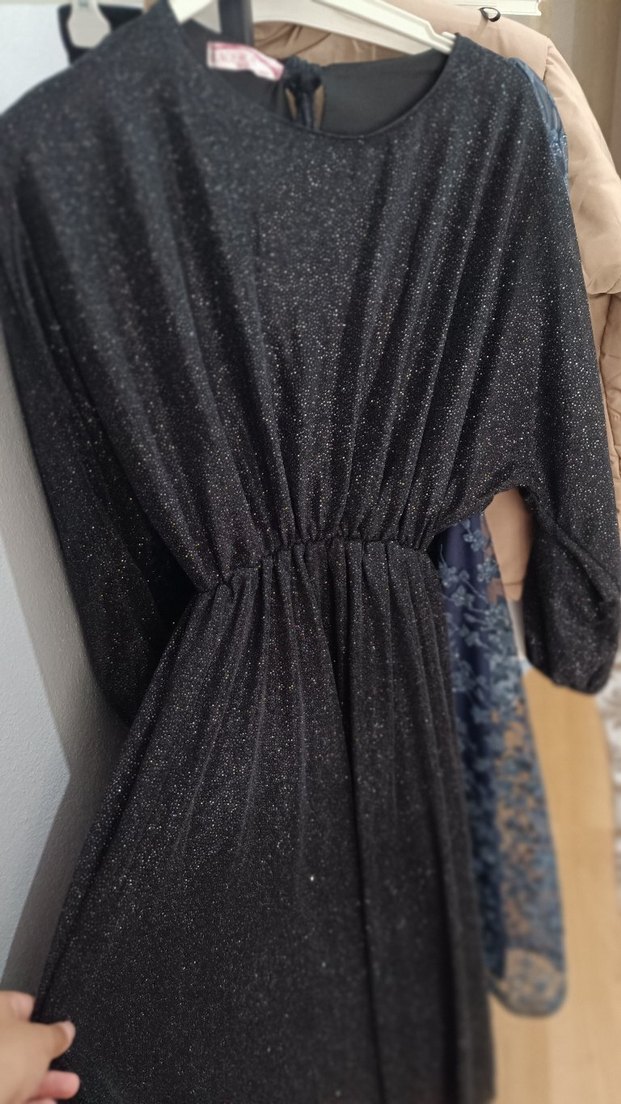 Uzun Kollu Siyah Drapeli Kadın Elbise 38.40 bedene uygundur - Görsel 3