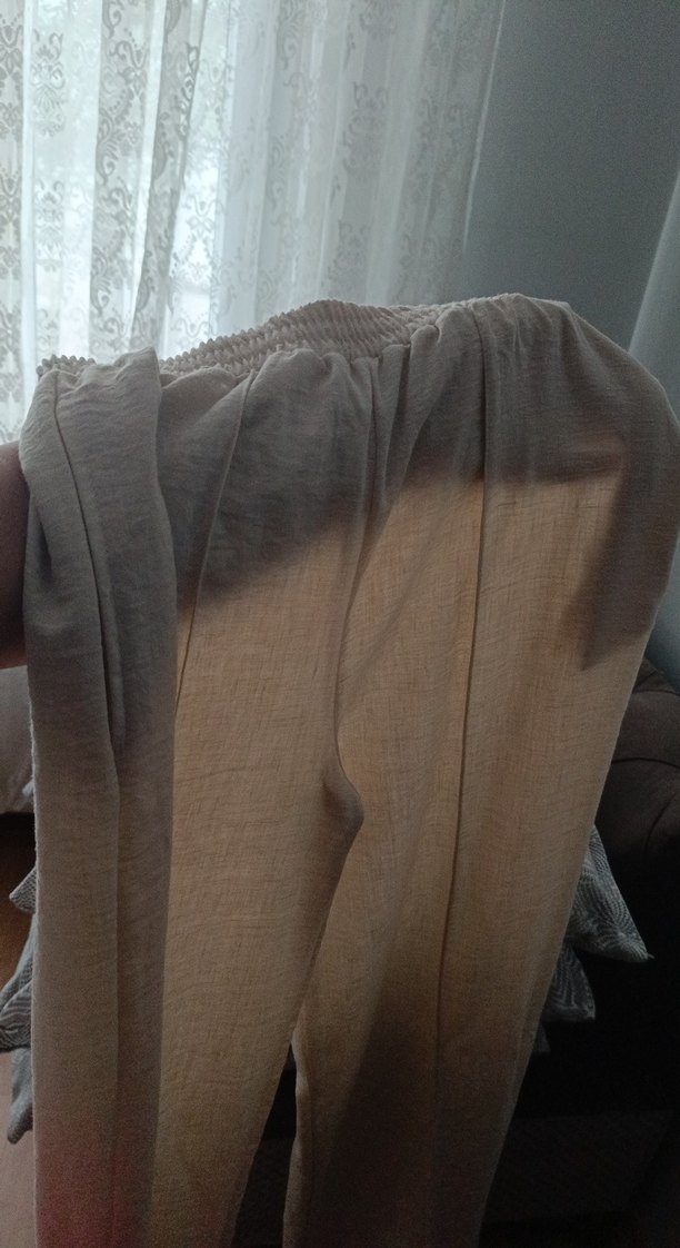 Bej Kadın Keten Pilili Pantolon - Görsel 2