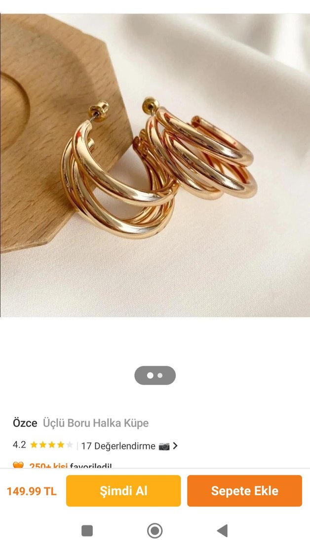 Altın Renk Mini üçlü boru Halka Küpe - Görsel 2