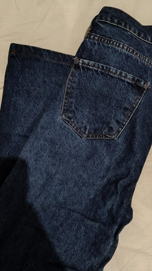 Düğmeli Lacivert Kadın Denim Pantolon - Görsel 2