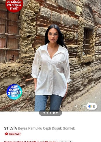 WeShaya Beyaz Pamuklu Cepli Düşük Gömlek - Görsel 3