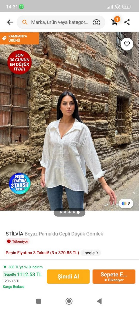 WeShaya Beyaz Pamuklu Cepli Düşük Gömlek - Görsel 2