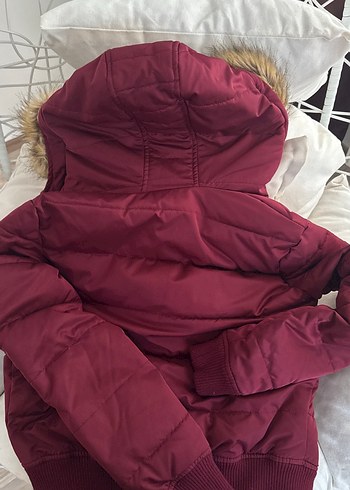 Bordo Kürklü Kadın Kışlık Mont - Görsel 4
