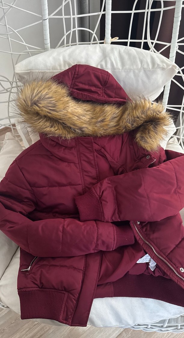 Bordo Kürklü Kadın Kışlık Mont - Görsel 3