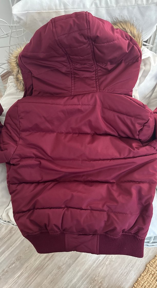 Bordo Kürklü Kadın Kışlık Mont - Görsel 5