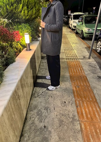 Gri Düğmeli Yün Kadın Kaban - Görsel 8