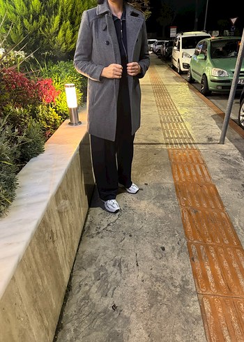 Gri Düğmeli Yün Kadın Kaban - Görsel 7