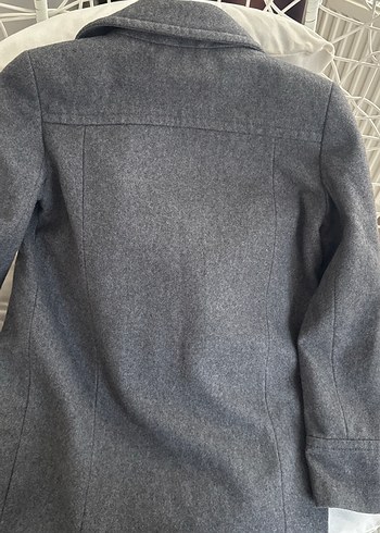 Gri Düğmeli Yün Kadın Kaban - Görsel 4