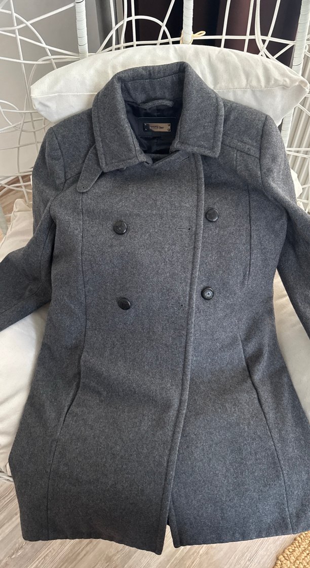 Gri Düğmeli Yün Kadın Kaban - Görsel 2