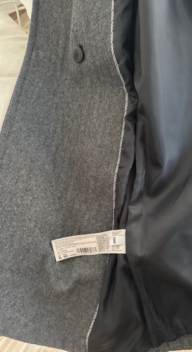 Gri Düğmeli Yün Kadın Kaban - Görsel 5