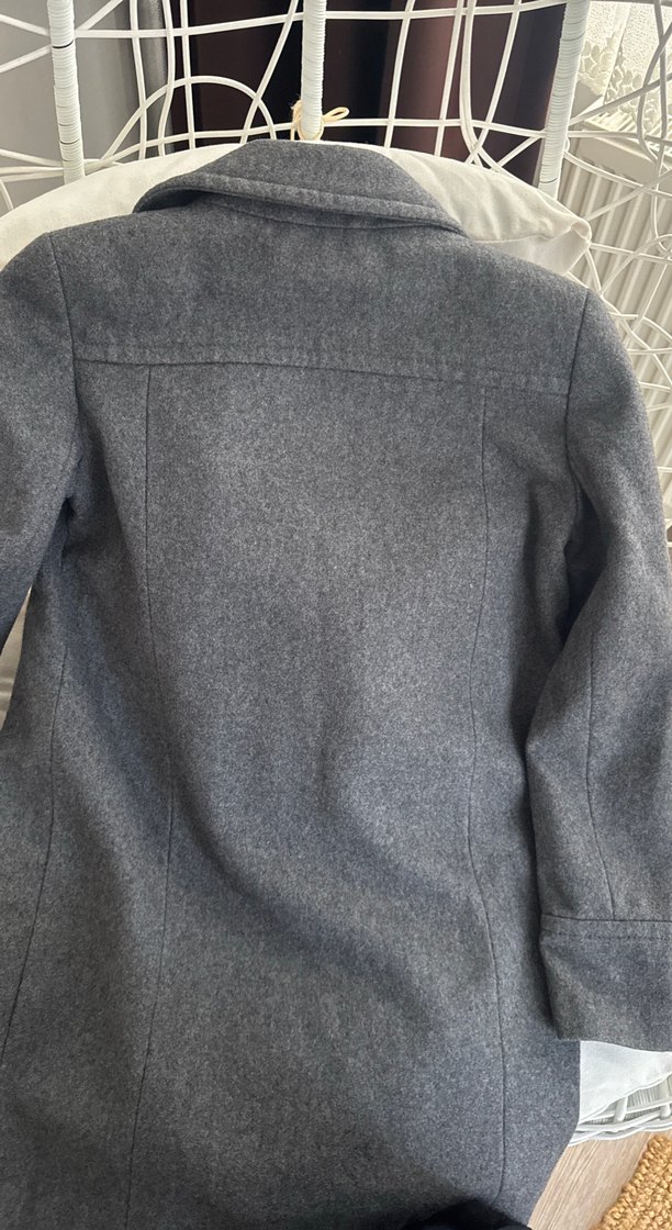 Gri Düğmeli Yün Kadın Kaban - Görsel 4