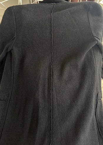 Siyah Midi Kadın Kabanı, Notch Yaka, Rahat Kesim - Görsel 4