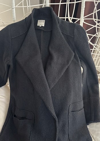 Siyah Midi Kadın Kabanı, Notch Yaka, Rahat Kesim - Görsel 5