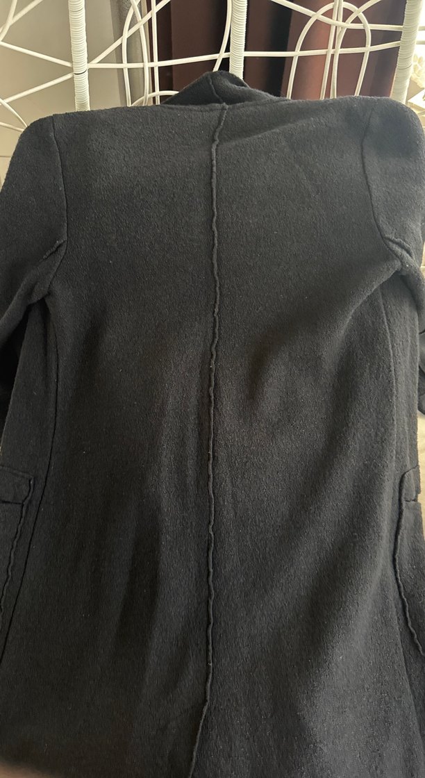 Siyah Midi Kadın Kabanı, Notch Yaka, Rahat Kesim - Görsel 4