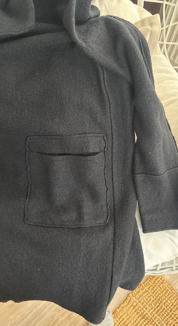 Siyah Midi Kadın Kabanı, Notch Yaka, Rahat Kesim - Görsel 3