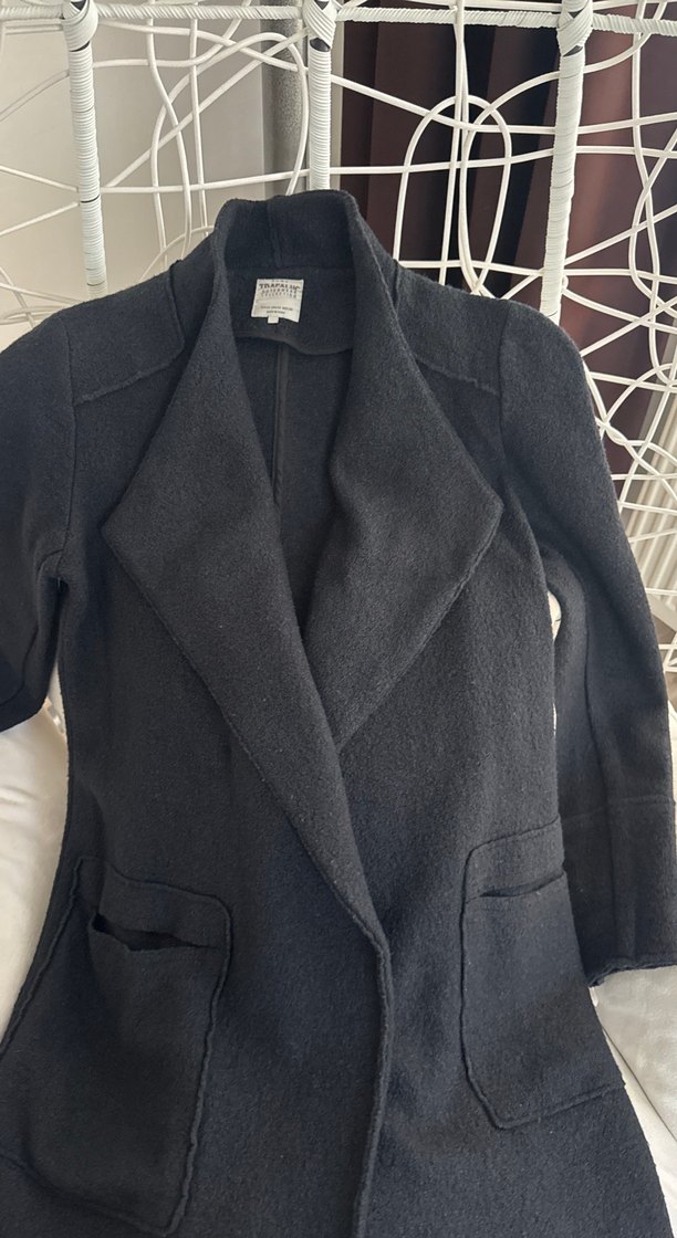 Siyah Midi Kadın Kabanı, Notch Yaka, Rahat Kesim - Görsel 5