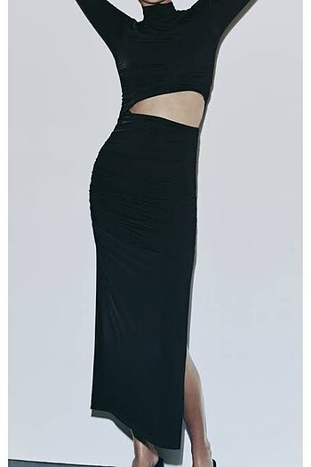 Zara Zara lacivert elbise yanı yırtmaçlı