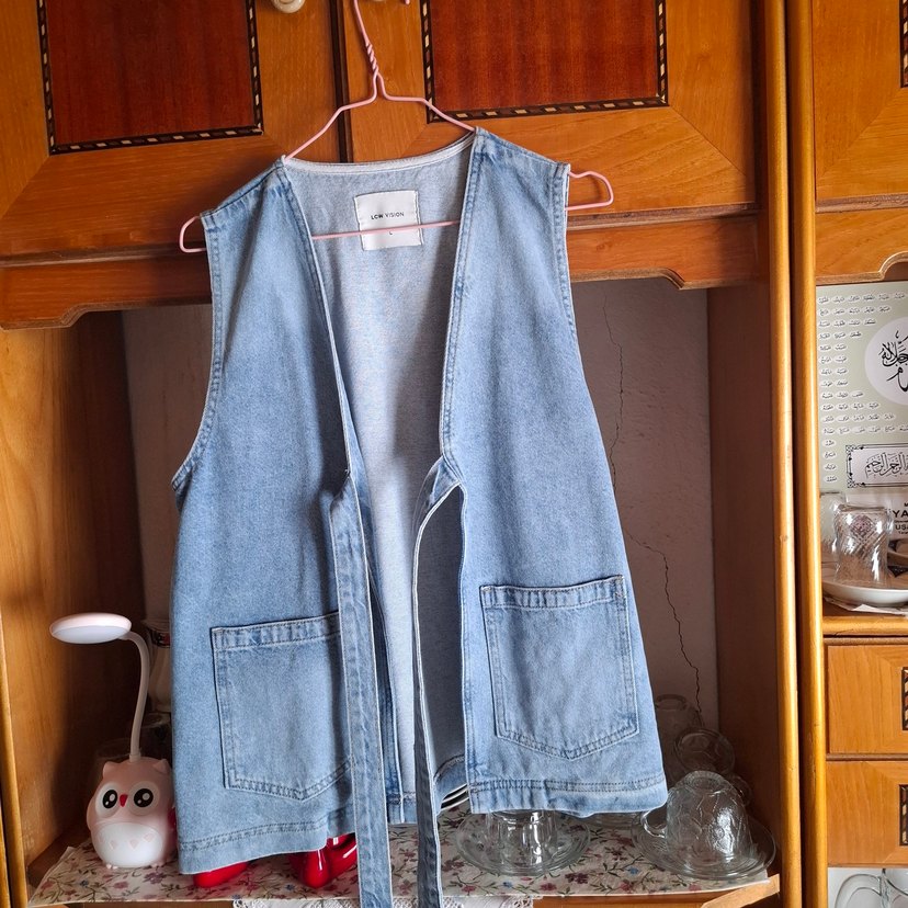 Kadın Açık Mavi Kemerli Kot Yelek - Görsel 3