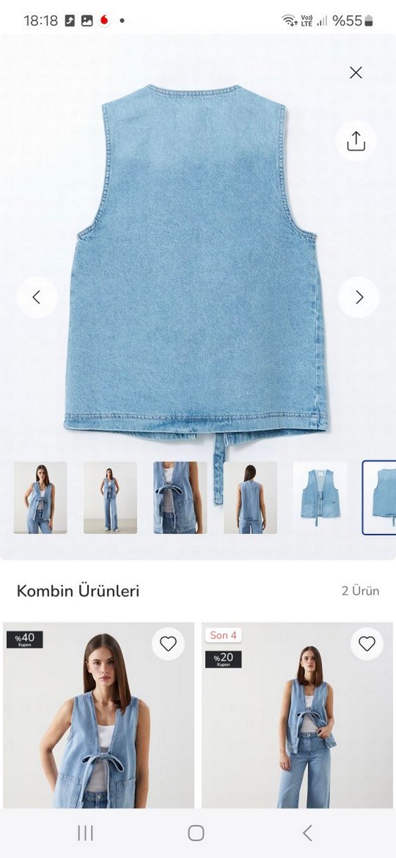 Kadın Açık Mavi Kemerli Kot Yelek - Görsel 2