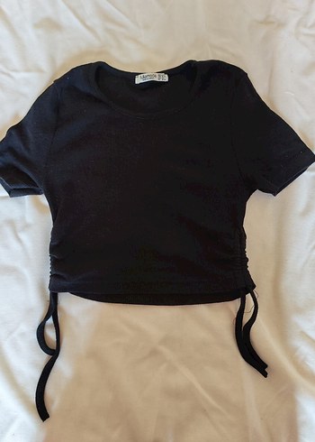 Kadın Siyah Kısa Kollu Crop Top